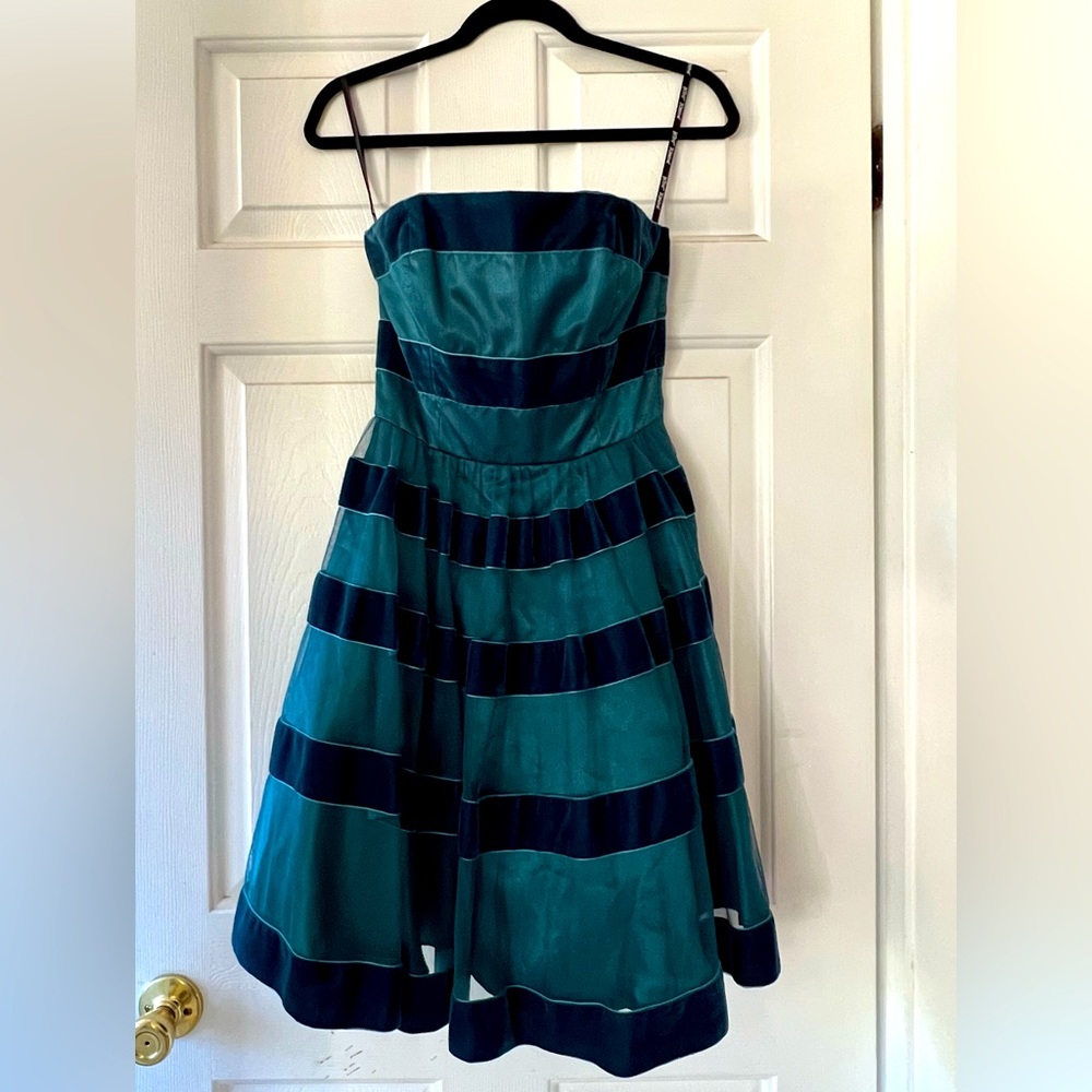 Teal Betsey Johnson Evening Strapless Cocktail Dress